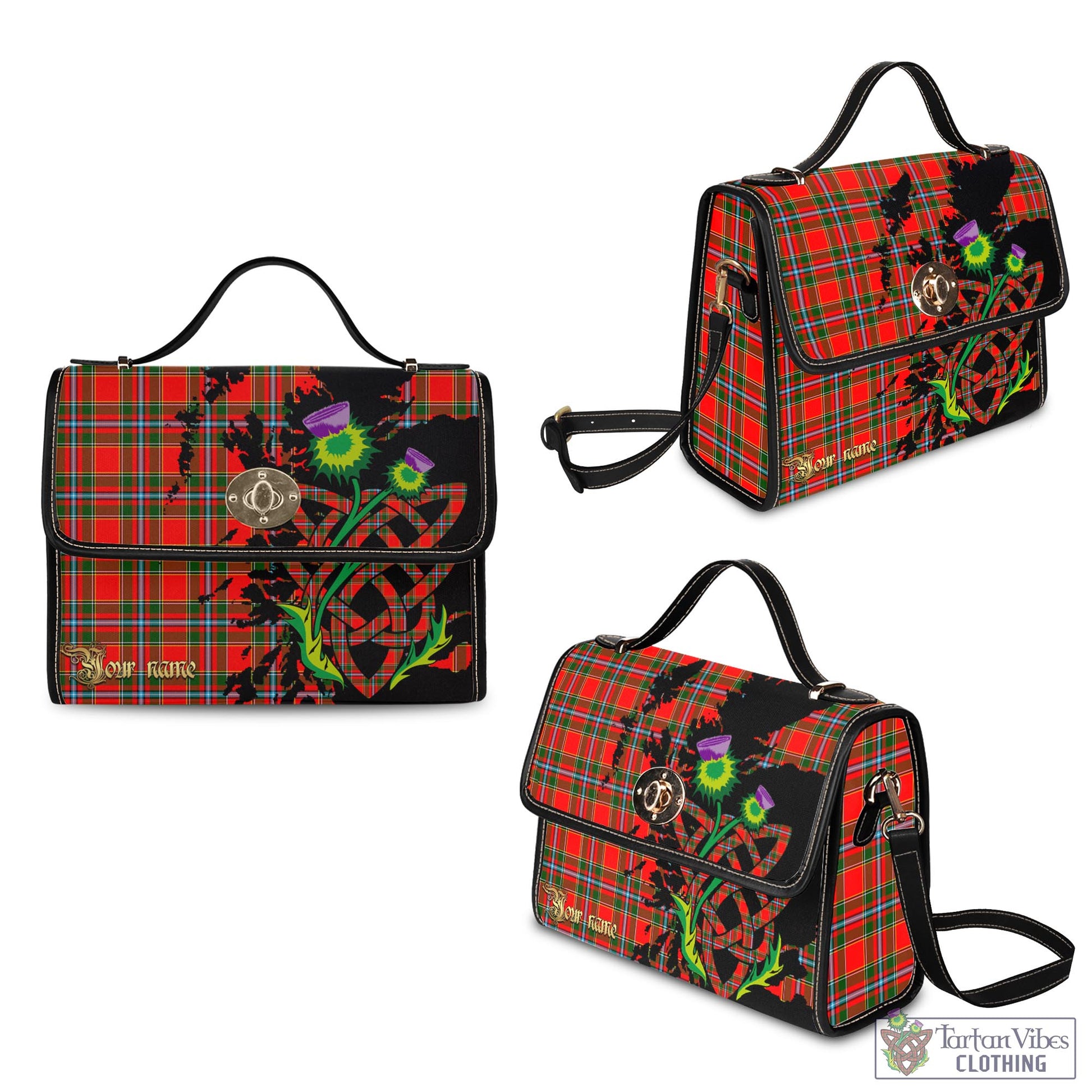 Tartan Vibes Clothing Drummond of Perth Tartan Waterproof Canvas Bag with Scotland Map and Thistle Celtic Accents