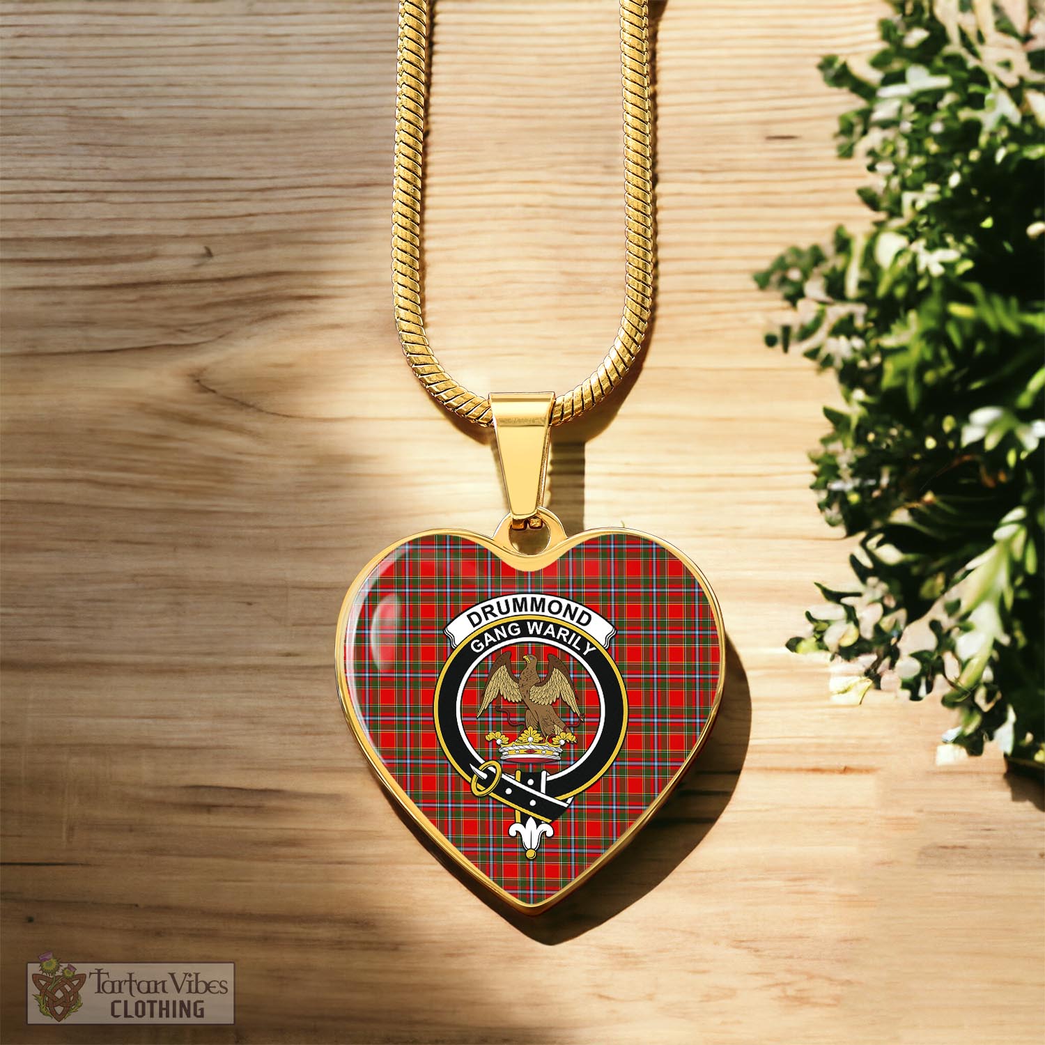 Tartan Vibes Clothing Drummond of Perth Tartan Heart Necklace with Family Crest