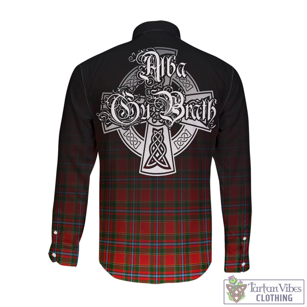 Tartan Vibes Clothing Drummond of Perth Tartan Long Sleeve Button Up Featuring Alba Gu Brath Family Crest Celtic Inspired