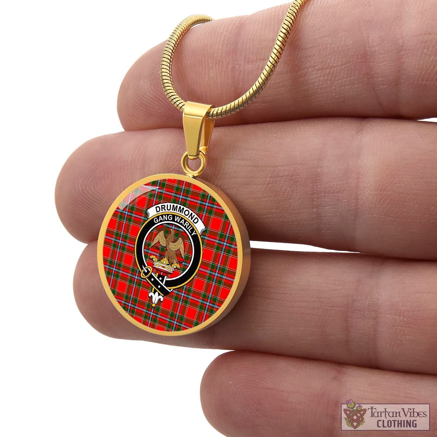 Tartan Vibes Clothing Drummond of Perth Tartan Circle Necklace with Family Crest