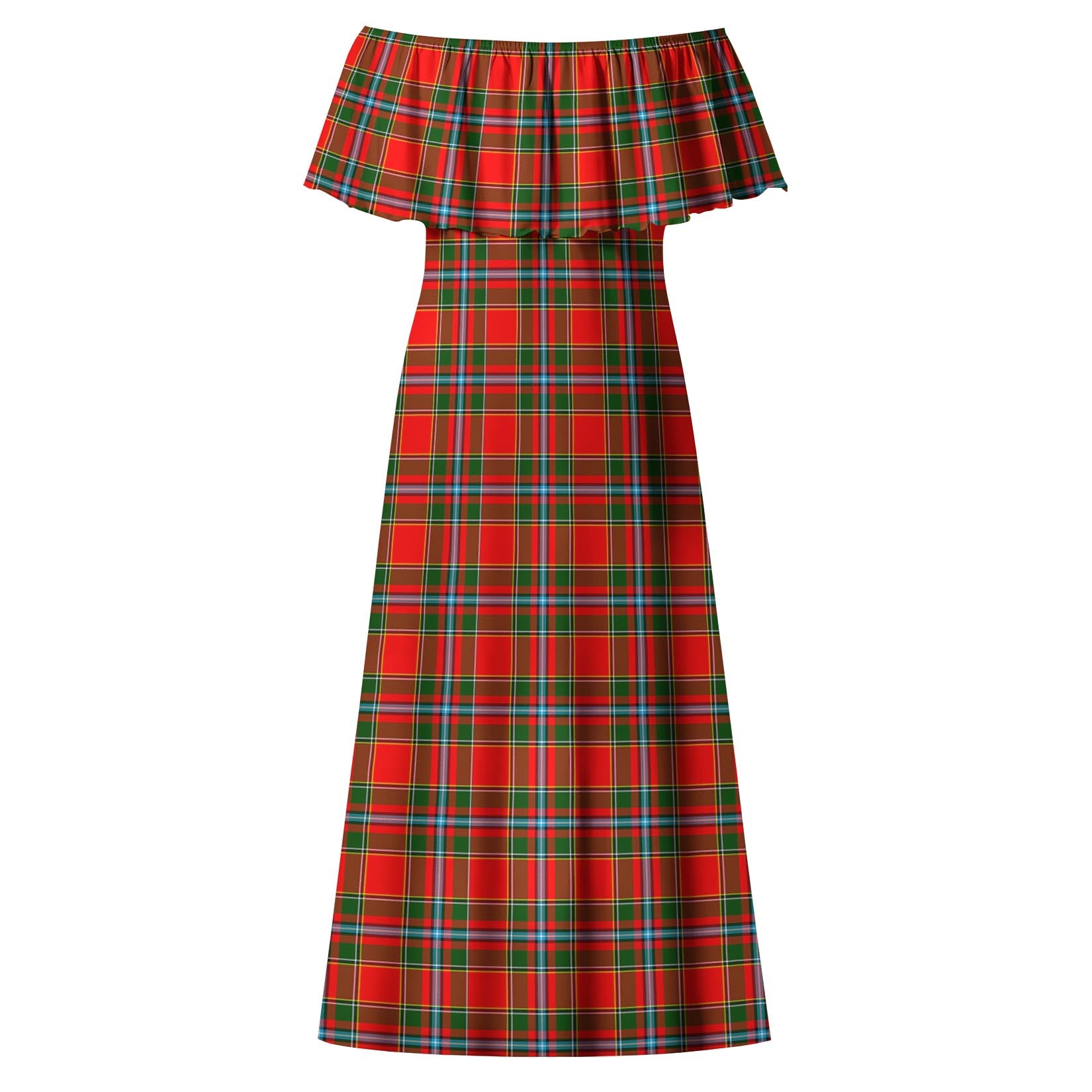 Drummond of Perth Tartan Off Shoulder Long Dress - Tartanvibesclothing