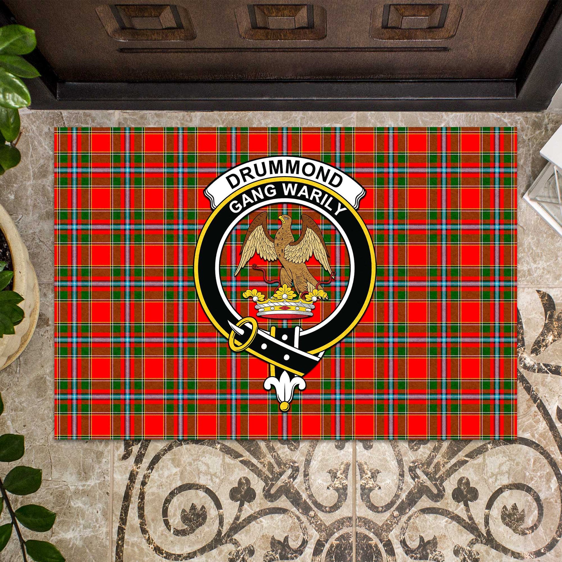 Drummond of Perth Tartan Door Mat with Family Crest - Tartanvibesclothing