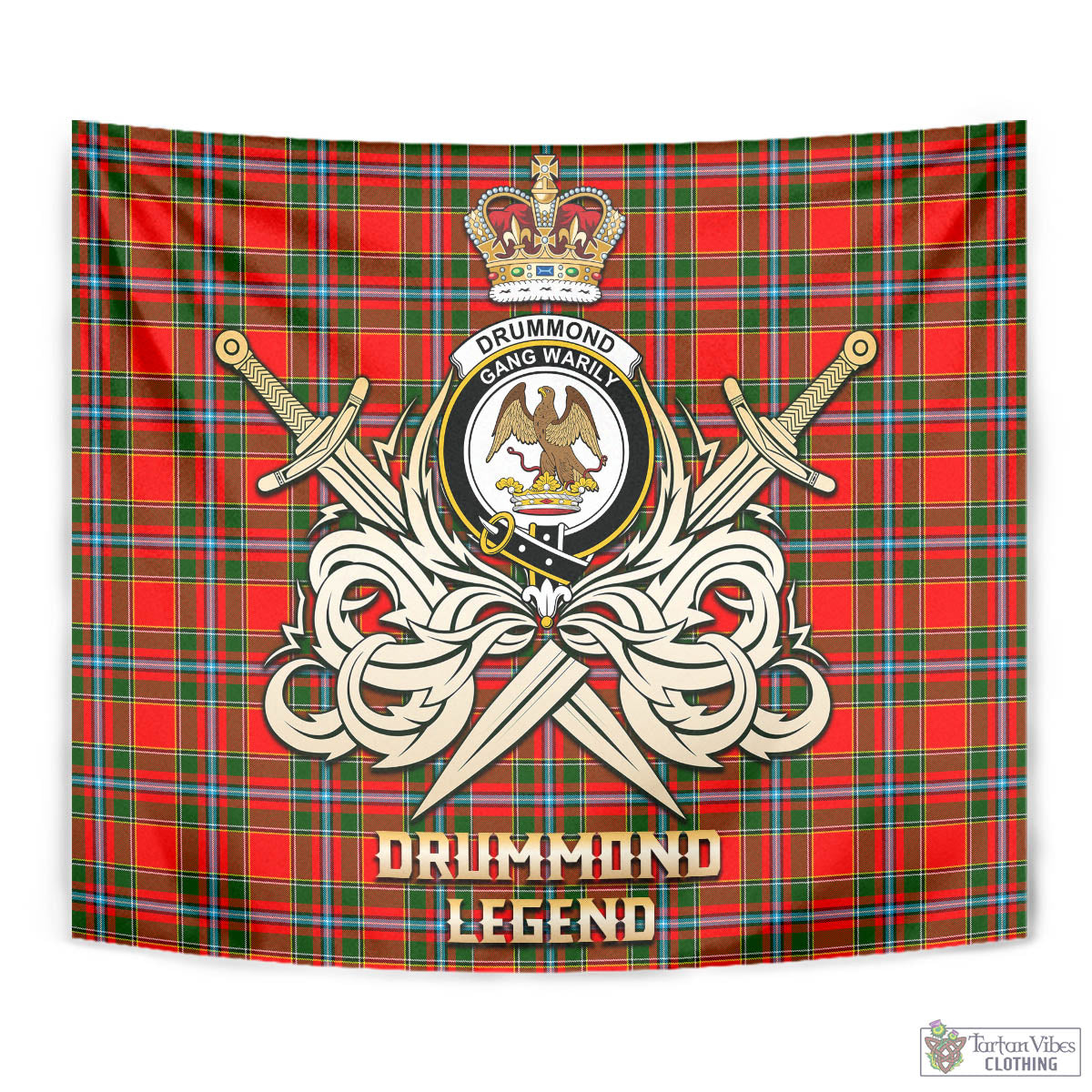 Tartan Vibes Clothing Drummond of Perth Tartan Tapestry with Clan Crest and the Golden Sword of Courageous Legacy