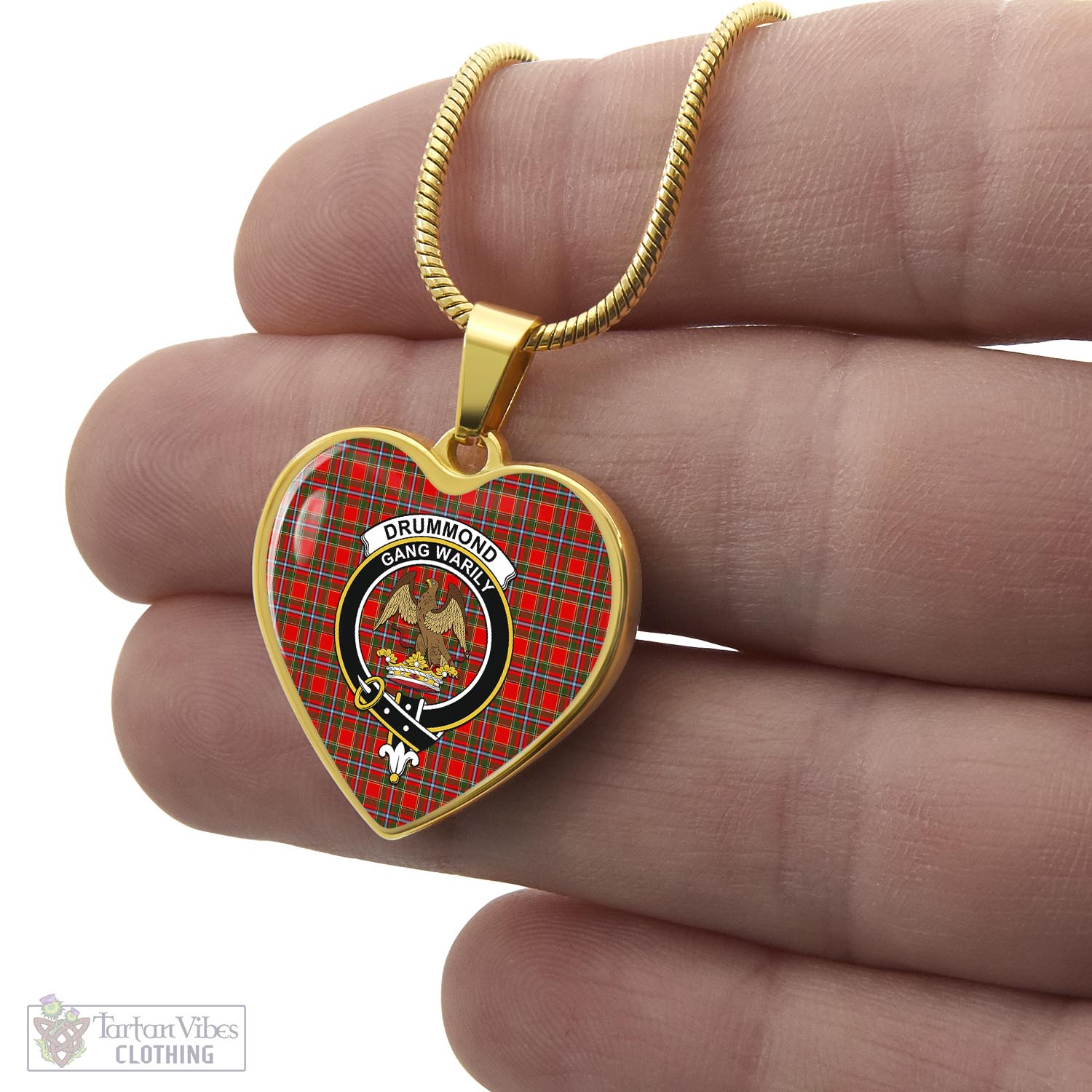 Tartan Vibes Clothing Drummond of Perth Tartan Heart Necklace with Family Crest