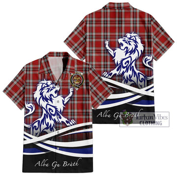 Drummond of Perth Dress Tartan Short Sleeve Button Shirt with Alba Gu Brath Regal Lion Emblem