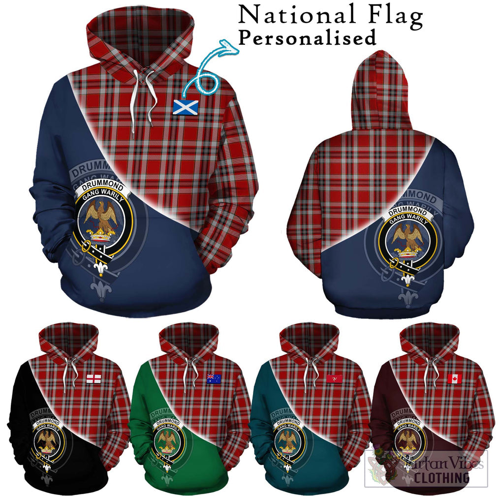 Drummond of Perth Dress Tartan Hoodie with Personalised National Flag and Family Crest Half Style Zip Hoodie - Tartanvibesclothing Shop