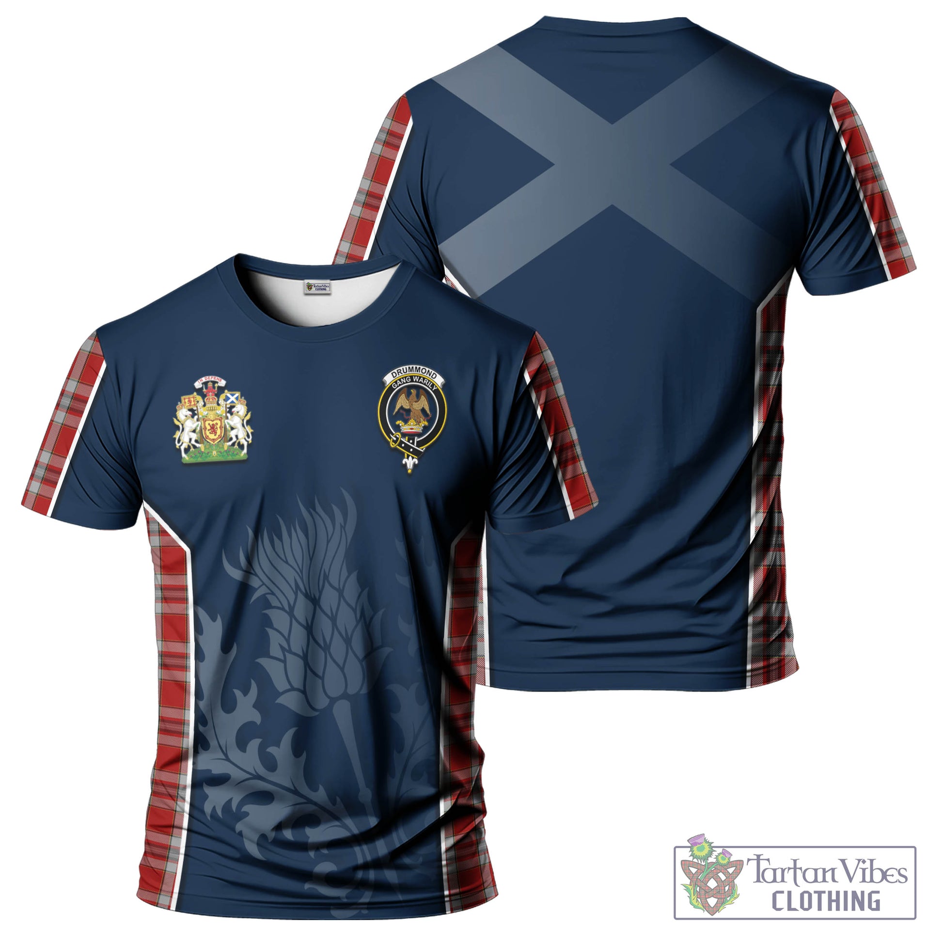 Tartan Vibes Clothing Drummond of Perth Dress Tartan T-Shirt with Family Crest and Scottish Thistle Vibes Sport Style