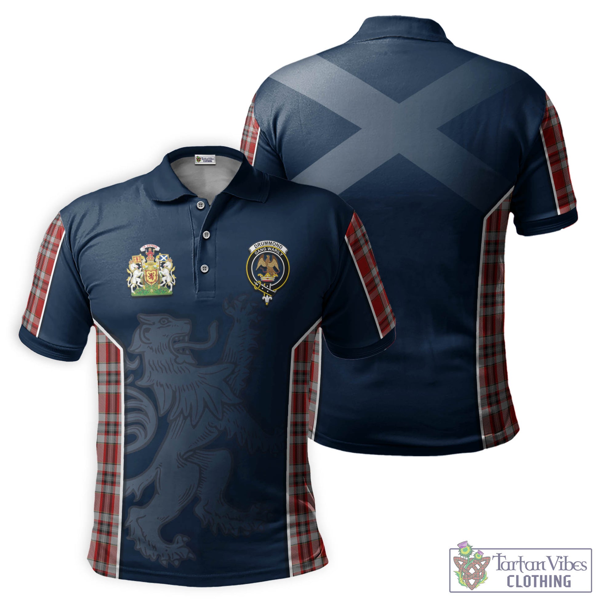 Tartan Vibes Clothing Drummond of Perth Dress Tartan Men's Polo Shirt with Family Crest and Lion Rampant Vibes Sport Style