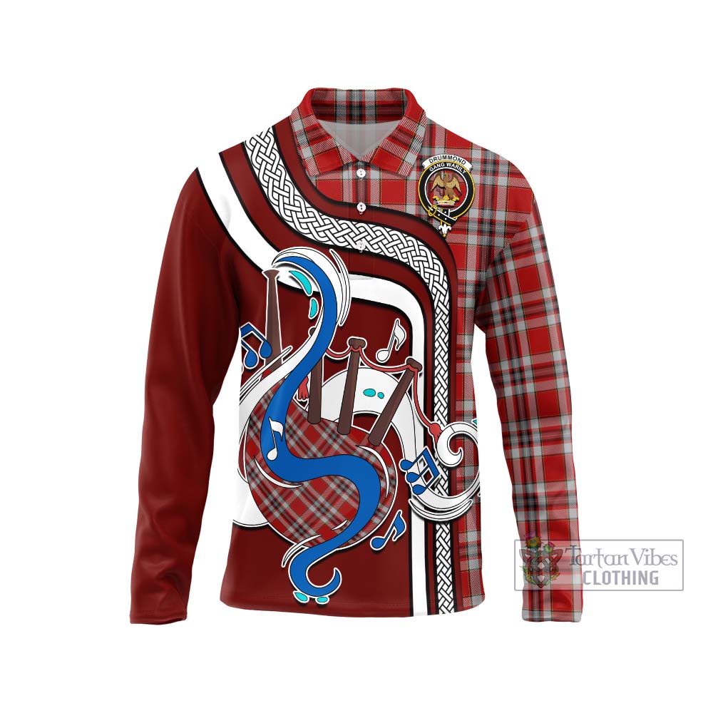 Tartan Vibes Clothing Drummond of Perth Dress Tartan Long Sleeve Polo Shirt with Epic Bagpipe Style