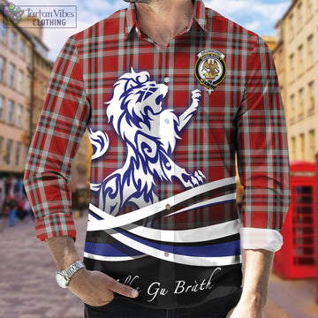 Drummond of Perth Dress Tartan Long Sleeve Button Up Shirt with Alba Gu Brath Regal Lion Emblem