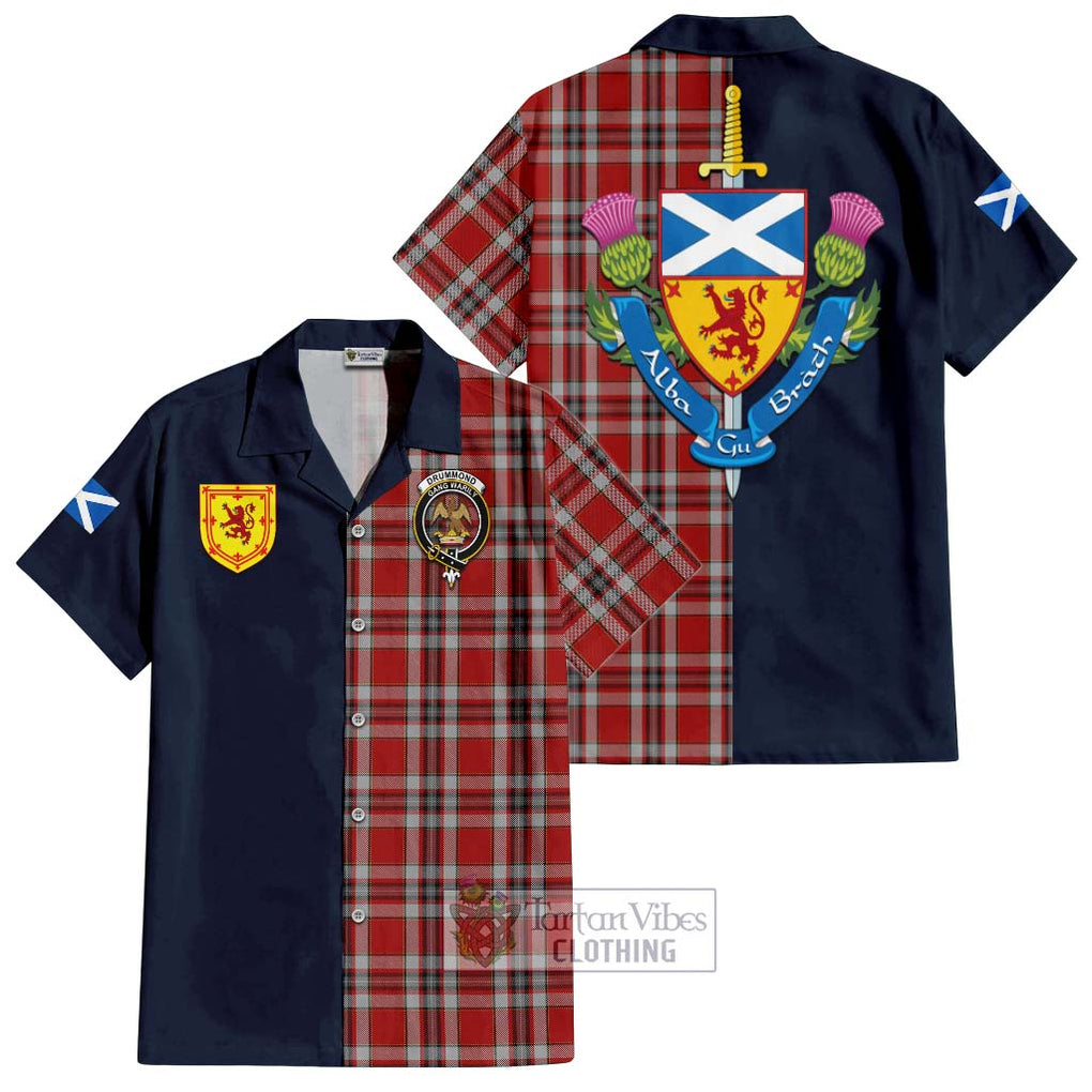 Tartan Vibes Clothing Drummond of Perth Dress Tartan Short Sleeve Button Shirt with Scottish Lion Royal Arm Half Style