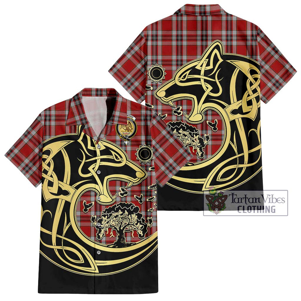 Drummond of Perth Dress Tartan Short Sleeve Button Shirt with Family Crest Celtic Wolf Style Kid - Tartan Vibes Clothing