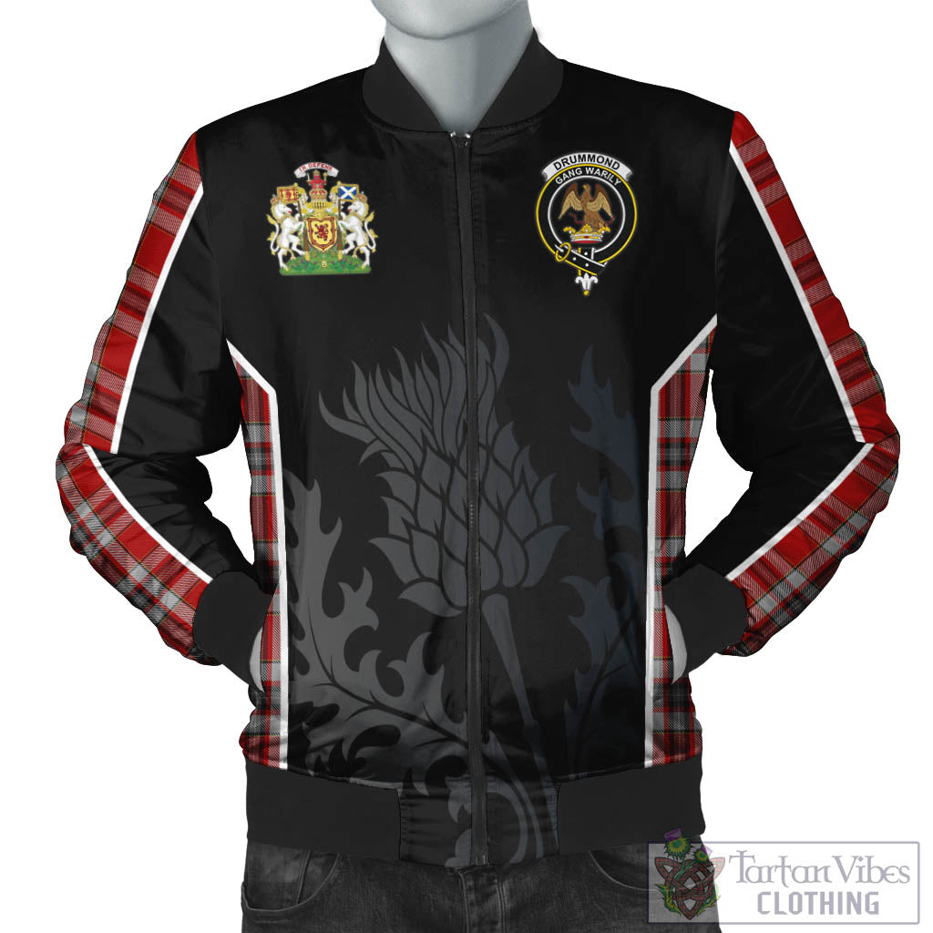 Tartan Vibes Clothing Drummond of Perth Dress Tartan Bomber Jacket with Family Crest and Scottish Thistle Vibes Sport Style