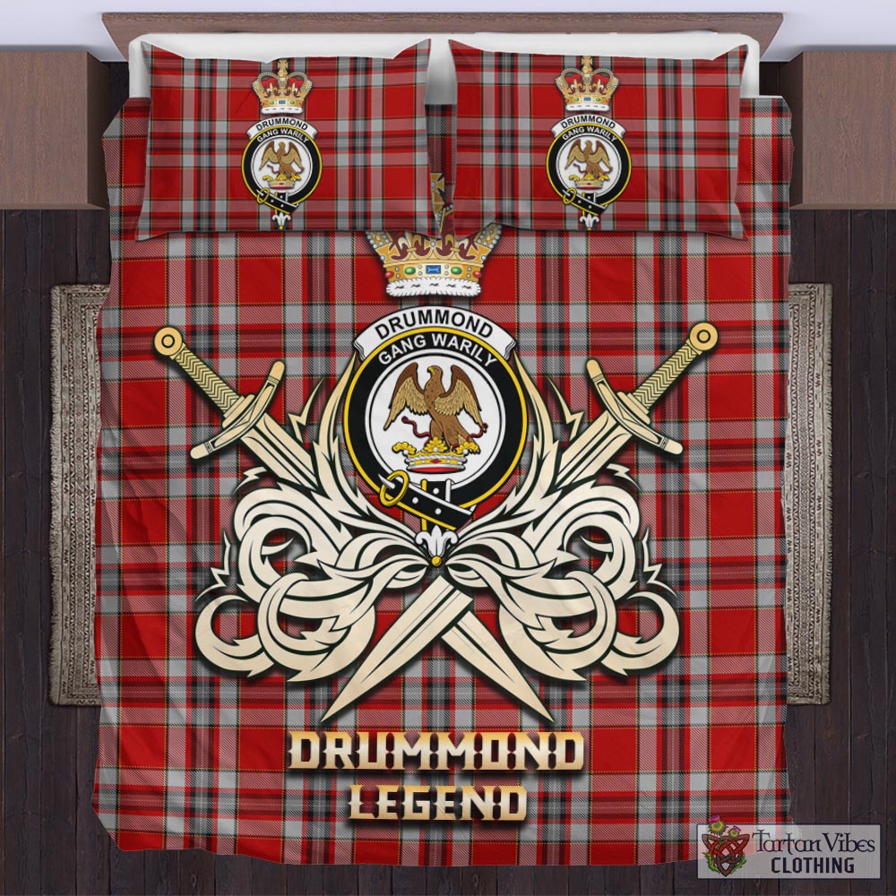 Tartan Vibes Clothing Drummond of Perth Dress Tartan Bedding Set with Clan Crest and the Golden Sword of Courageous Legacy