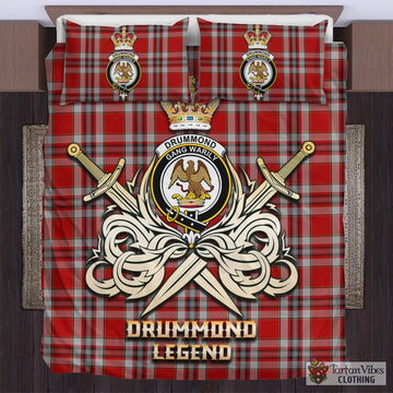 Drummond of Perth Dress Tartan Bedding Set with Clan Crest and the Golden Sword of Courageous Legacy