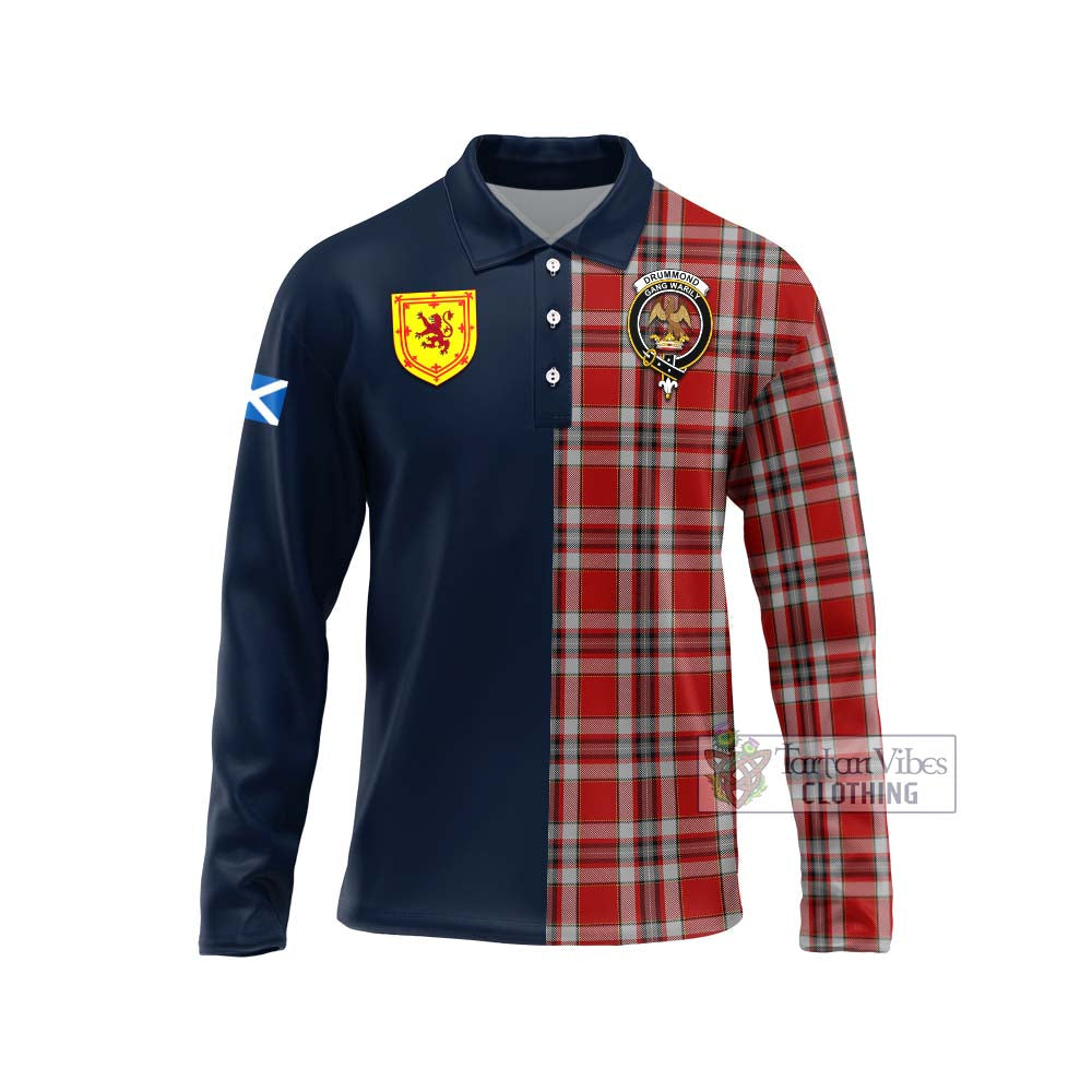 Tartan Vibes Clothing Drummond of Perth Dress Tartan Long Sleeve Polo Shirt with Scottish Lion Royal Arm Half Style