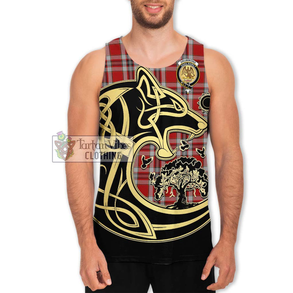 Drummond of Perth Dress Tartan Men's Tank Top with Family Crest Celtic Wolf Style Men - Tartan Vibes Clothing