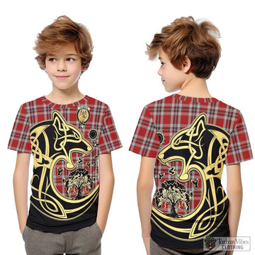 Drummond of Perth Dress Tartan Kid T-Shirt with Family Crest Celtic Wolf Style