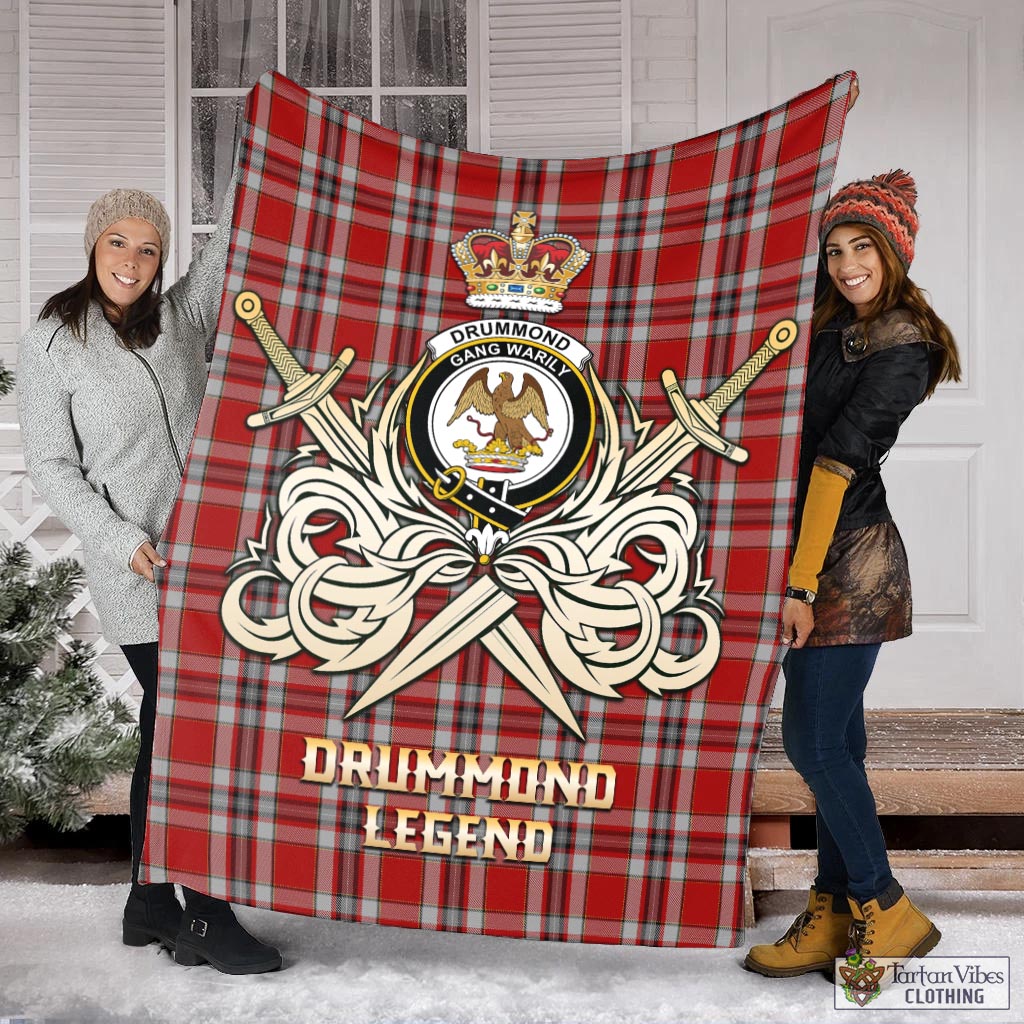 Tartan Vibes Clothing Drummond of Perth Dress Tartan Blanket with Clan Crest and the Golden Sword of Courageous Legacy