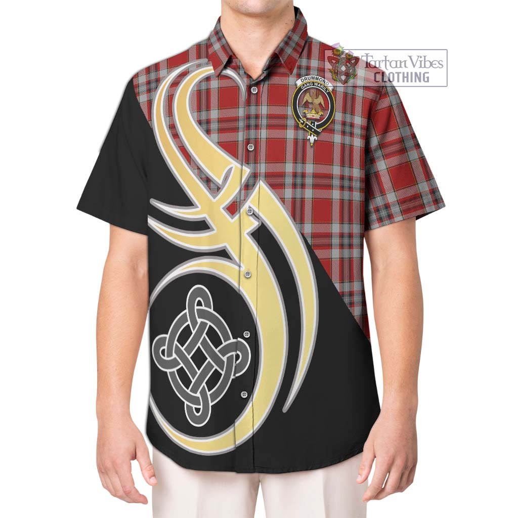 Drummond of Perth Dress Tartan Short Sleeve Button Shirt with Family Crest and Celtic Symbol Style Kid - Tartan Vibes Clothing