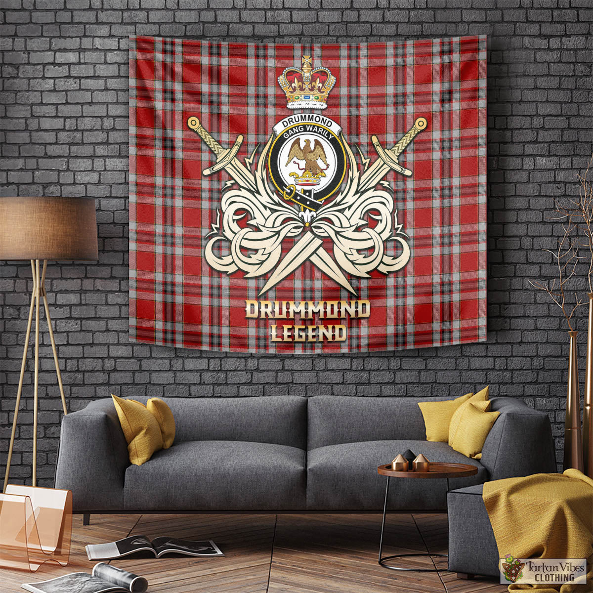 Tartan Vibes Clothing Drummond of Perth Dress Tartan Tapestry with Clan Crest and the Golden Sword of Courageous Legacy