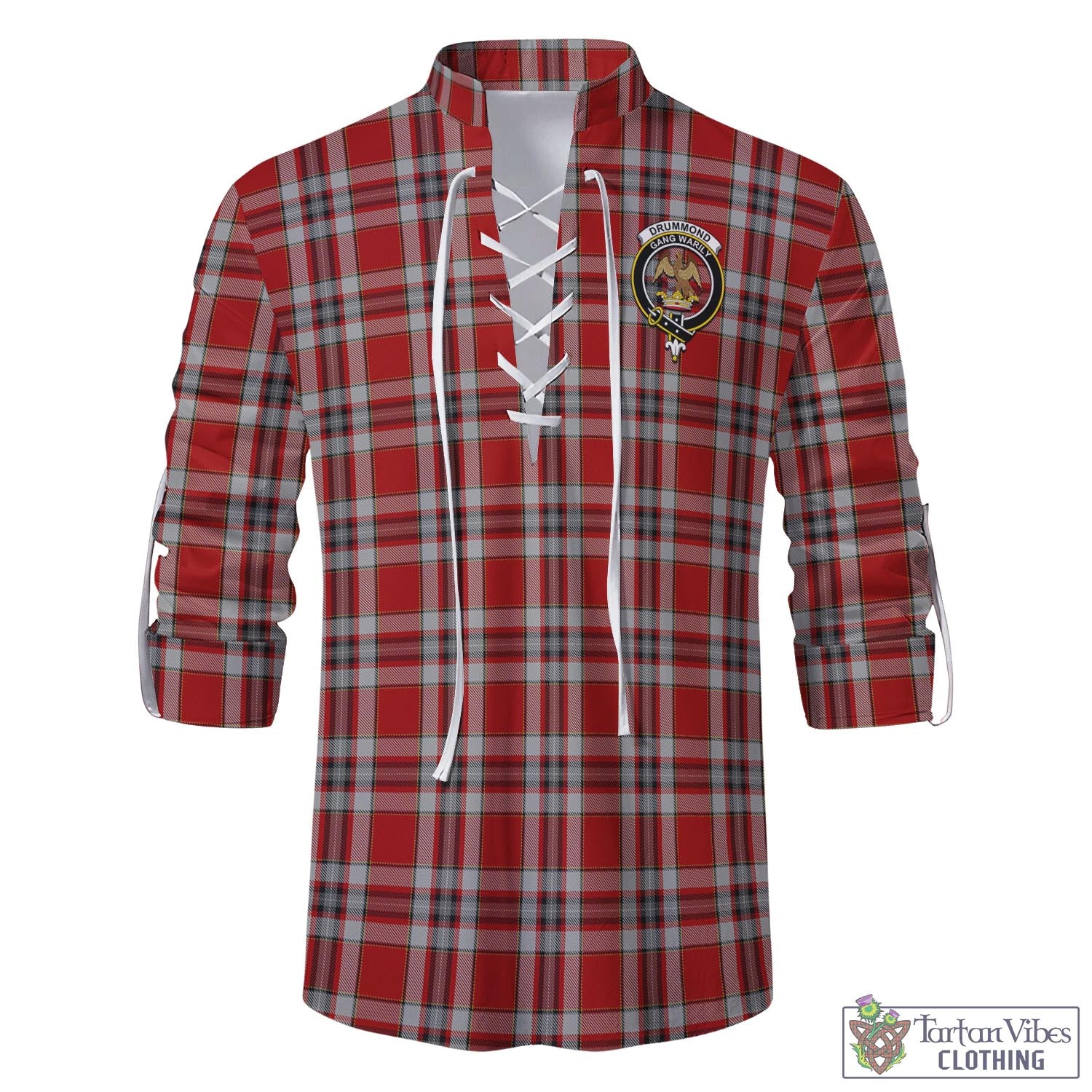 Tartan Vibes Clothing Drummond of Perth Dress Tartan Men's Scottish Traditional Jacobite Ghillie Kilt Shirt with Family Crest