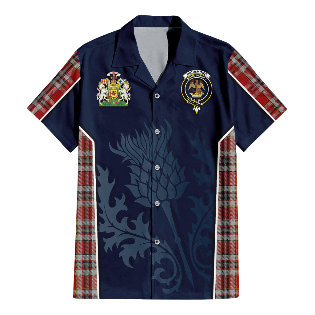 Tartan Vibes Clothing Drummond of Perth Dress Tartan Short Sleeve Button Up Shirt with Family Crest and Scottish Thistle Vibes Sport Style