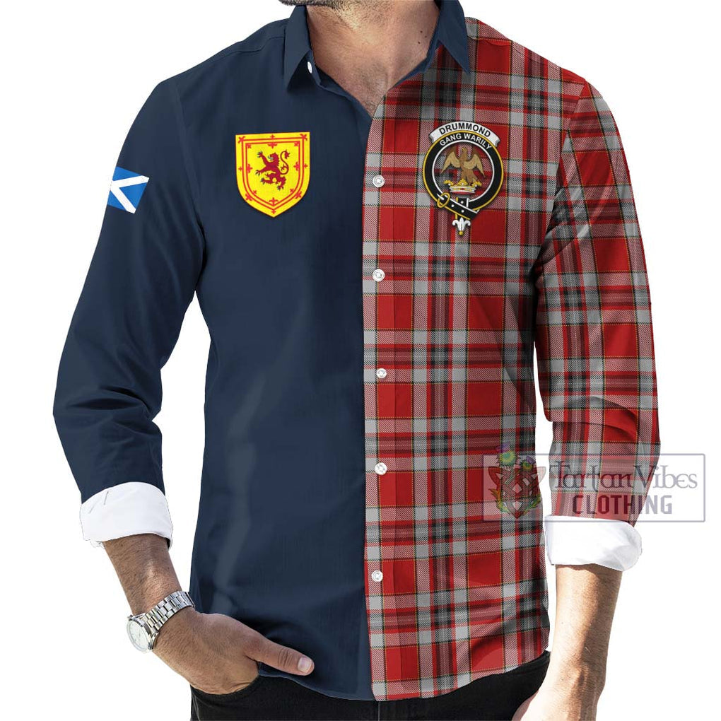 Tartan Vibes Clothing Drummond of Perth Dress Tartan Long Sleeve Button Shirt with Scottish Lion Royal Arm Half Style