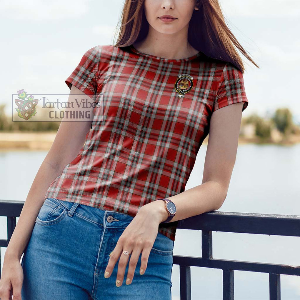 Drummond of Perth Dress Tartan Cotton T-Shirt with Family Crest Women's Shirt - Tartanvibesclothing Shop