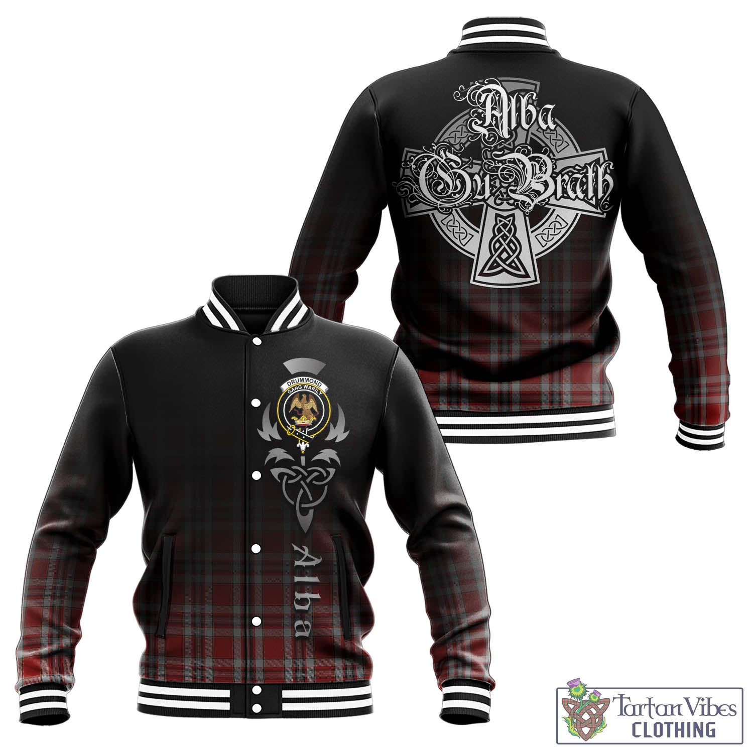 Tartan Vibes Clothing Drummond of Perth Dress Tartan Baseball Jacket Featuring Alba Gu Brath Family Crest Celtic Inspired