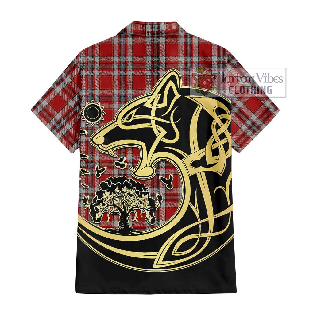 Drummond of Perth Dress Tartan Short Sleeve Button Shirt with Family Crest Celtic Wolf Style - Tartan Vibes Clothing