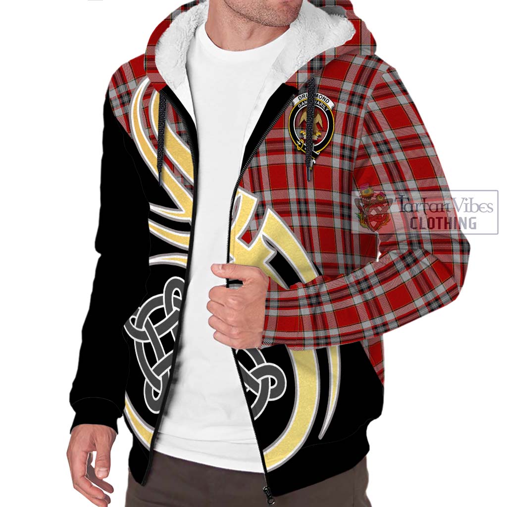 Drummond of Perth Dress Tartan Sherpa Hoodie with Family Crest and Celtic Symbol Style - Tartan Vibes Clothing