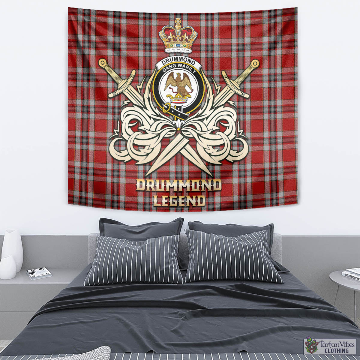 Tartan Vibes Clothing Drummond of Perth Dress Tartan Tapestry with Clan Crest and the Golden Sword of Courageous Legacy