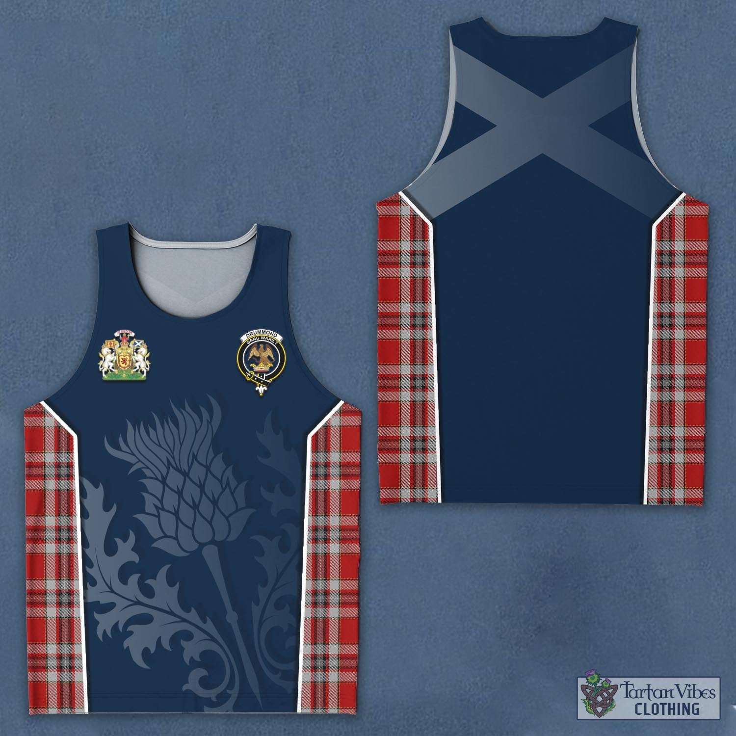 Tartan Vibes Clothing Drummond of Perth Dress Tartan Men's Tanks Top with Family Crest and Scottish Thistle Vibes Sport Style