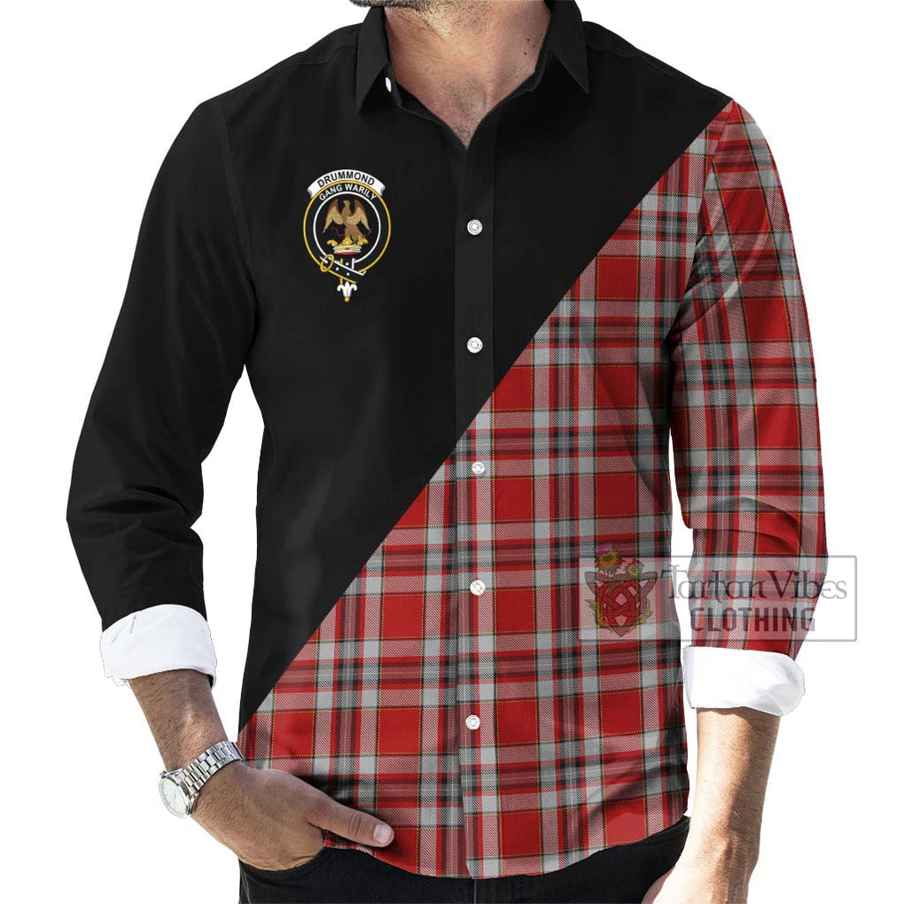 Drummond of Perth Dress Tartan Long Sleeve Button Shirt with Family Crest and Military Logo Style - Tartanvibesclothing Shop