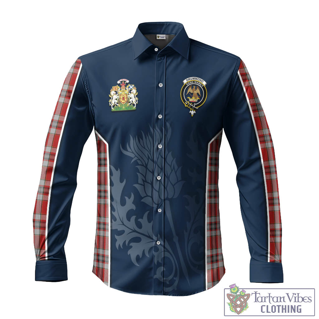 Tartan Vibes Clothing Drummond of Perth Dress Tartan Long Sleeve Button Up Shirt with Family Crest and Scottish Thistle Vibes Sport Style