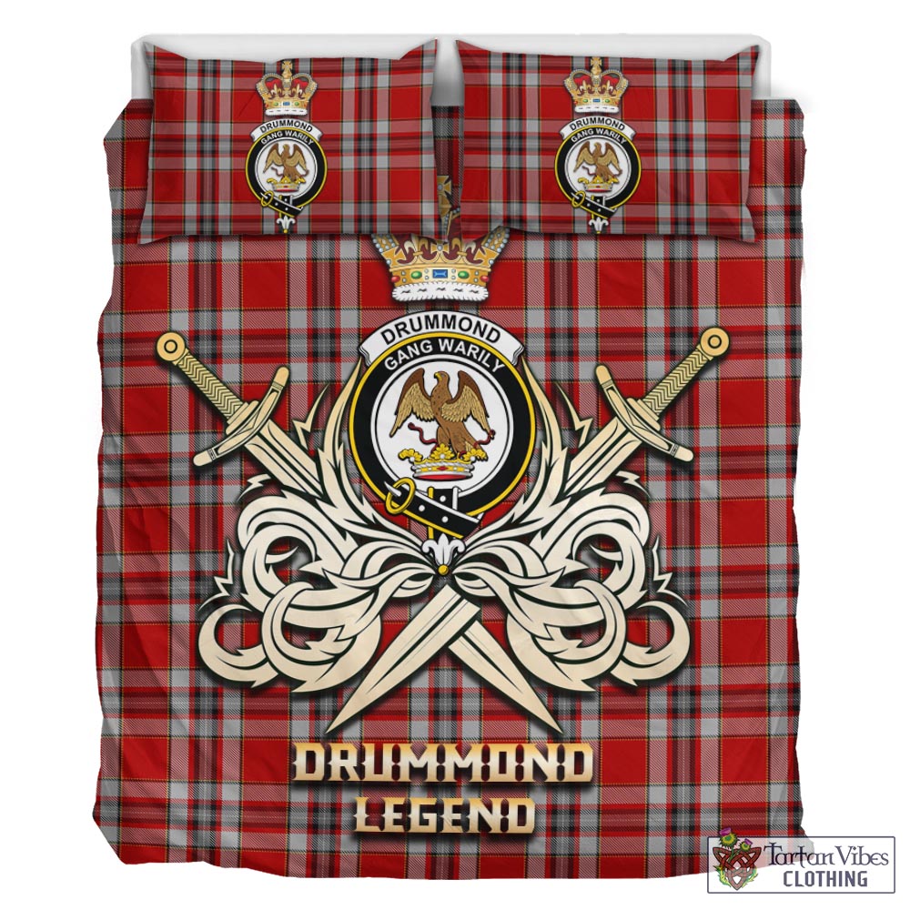 Tartan Vibes Clothing Drummond of Perth Dress Tartan Bedding Set with Clan Crest and the Golden Sword of Courageous Legacy