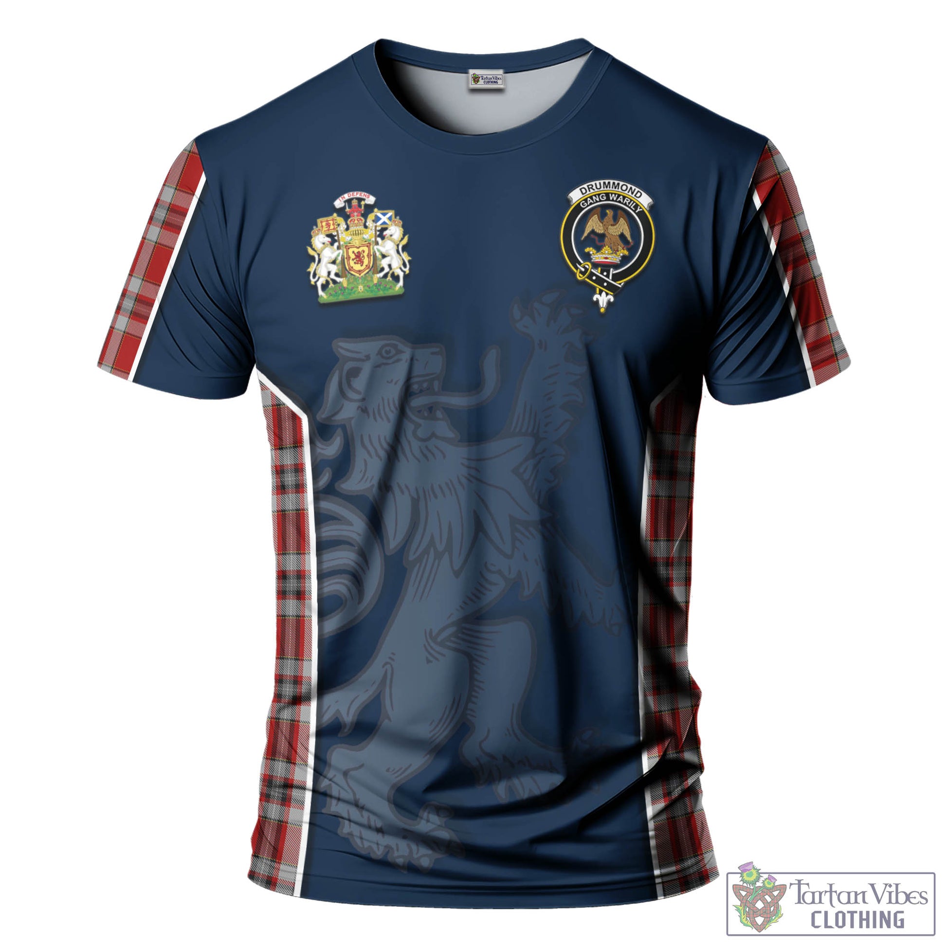 Tartan Vibes Clothing Drummond of Perth Dress Tartan T-Shirt with Family Crest and Lion Rampant Vibes Sport Style