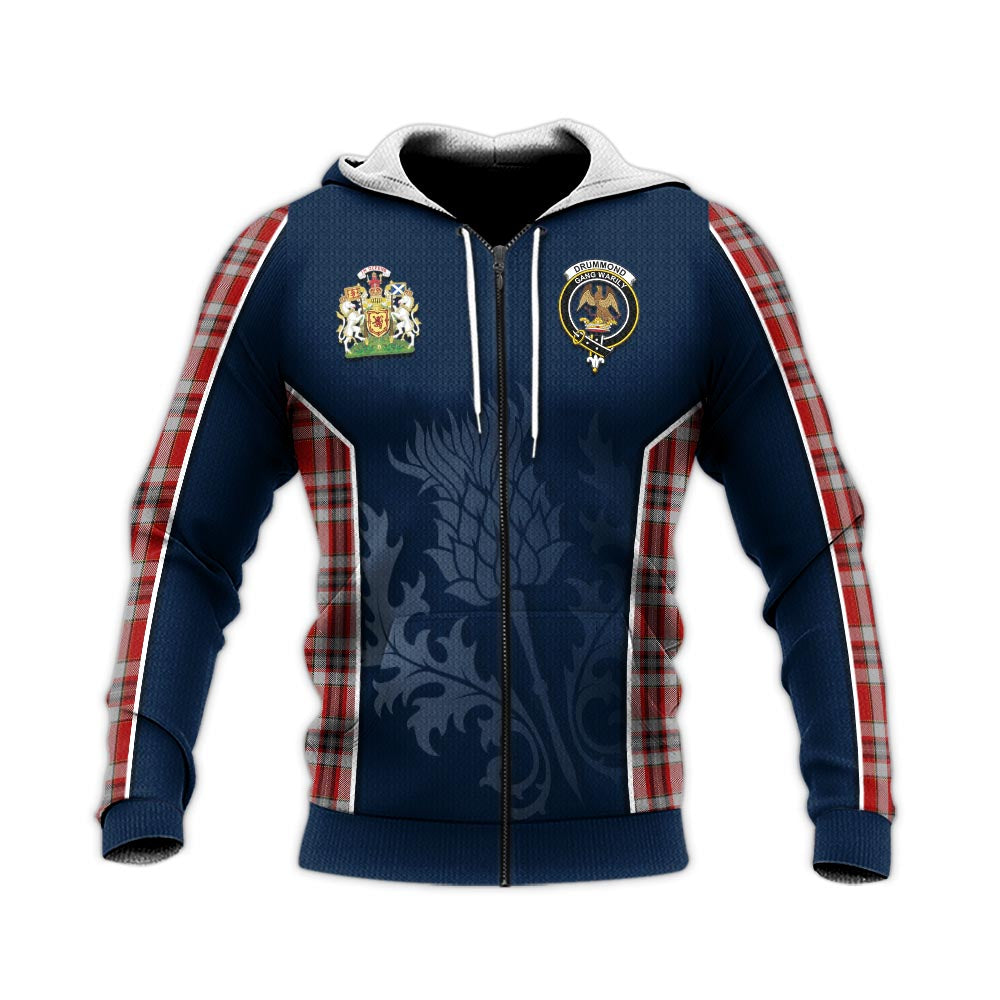 Tartan Vibes Clothing Drummond of Perth Dress Tartan Knitted Hoodie with Family Crest and Scottish Thistle Vibes Sport Style