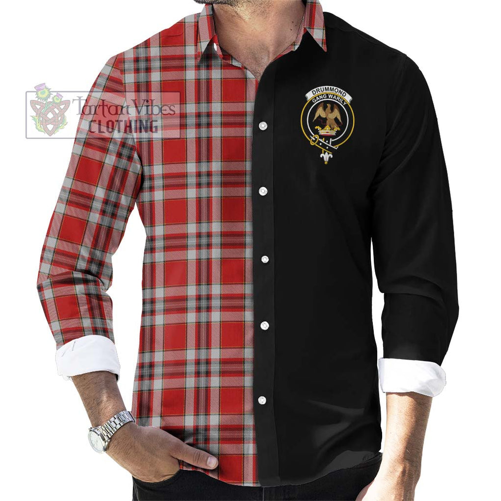 Drummond of Perth Dress Tartan Long Sleeve Button Shirt with Family Crest and Half Of Me Style - Tartanvibesclothing Shop