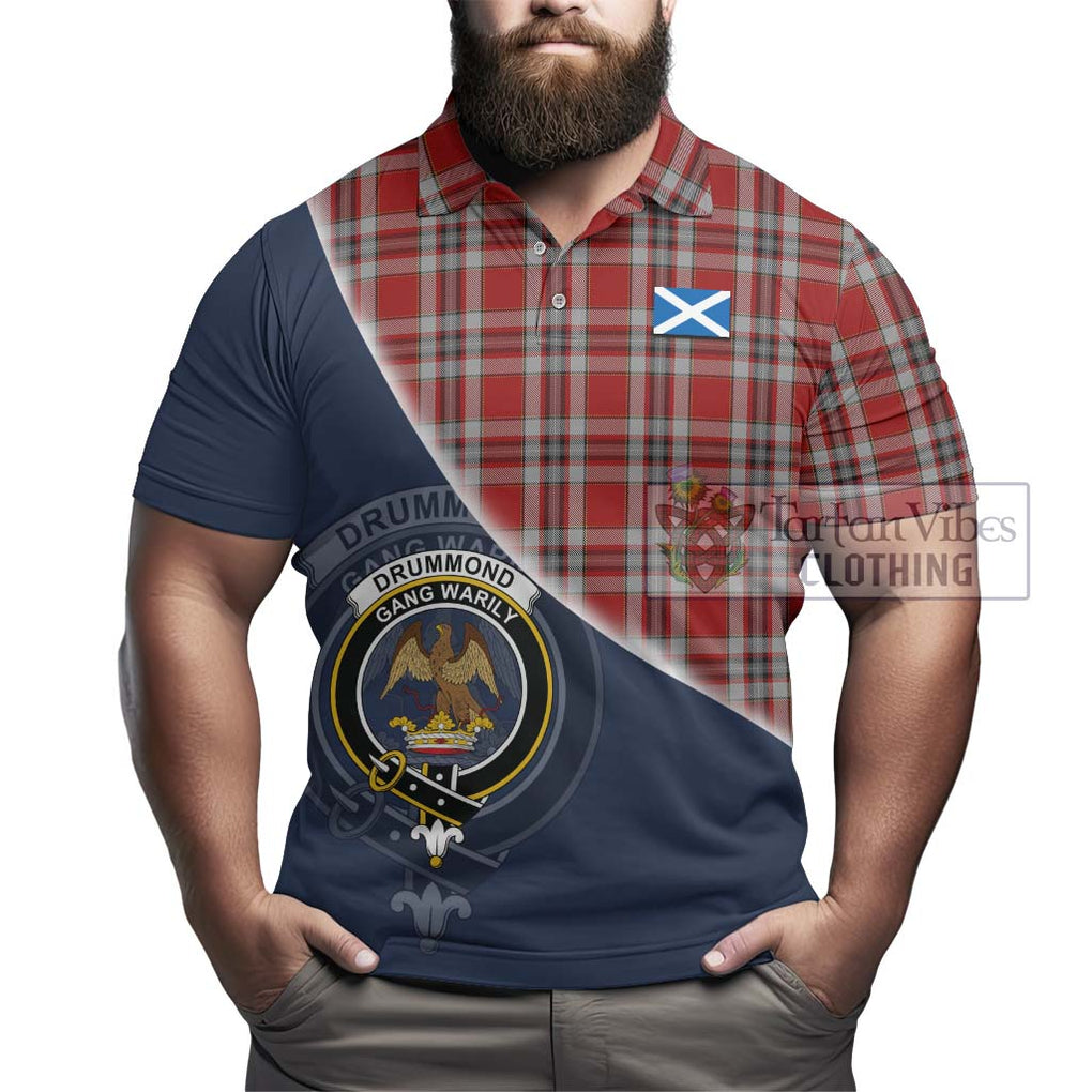 Drummond of Perth Dress Tartan Polo Shirt with Personalised National Flag and Family Crest Half Style - Tartanvibesclothing Shop