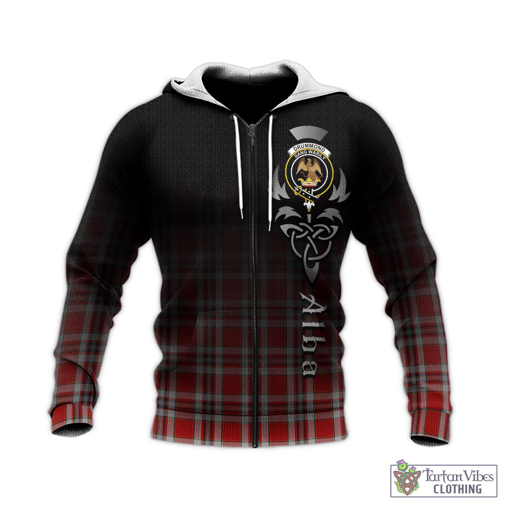 Tartan Vibes Clothing Drummond of Perth Dress Tartan Knitted Hoodie Featuring Alba Gu Brath Family Crest Celtic Inspired