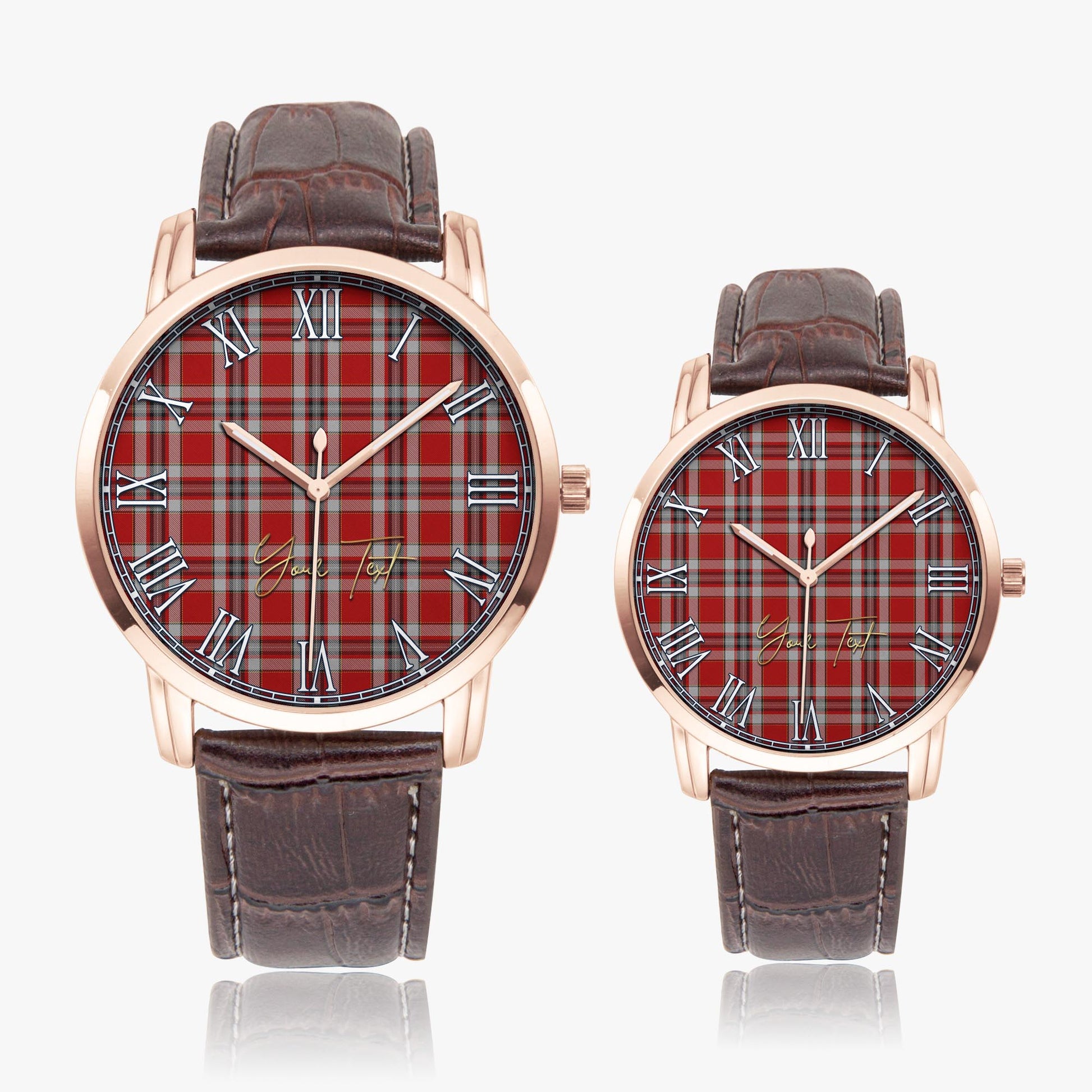 Drummond of Perth Dress Tartan Personalized Your Text Leather Trap Quartz Watch Wide Type Rose Gold Case With Brown Leather Strap - Tartanvibesclothing