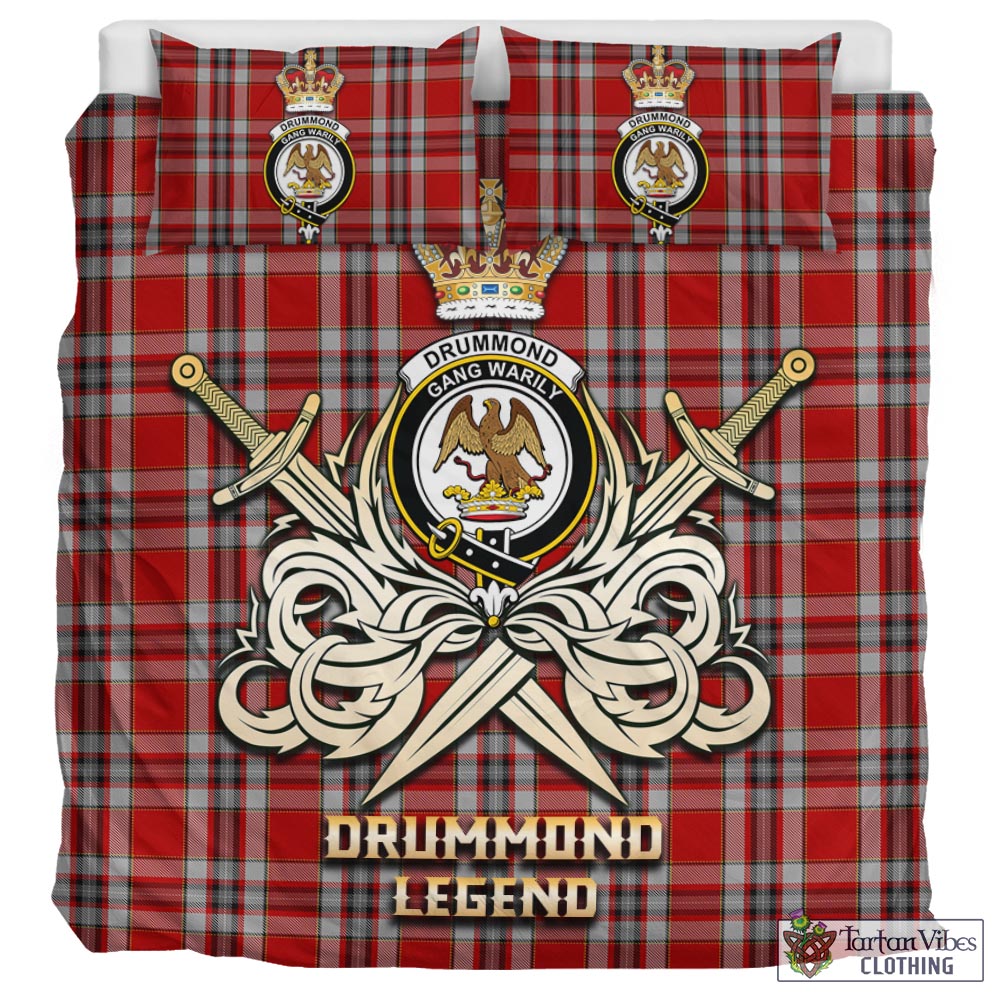 Tartan Vibes Clothing Drummond of Perth Dress Tartan Bedding Set with Clan Crest and the Golden Sword of Courageous Legacy