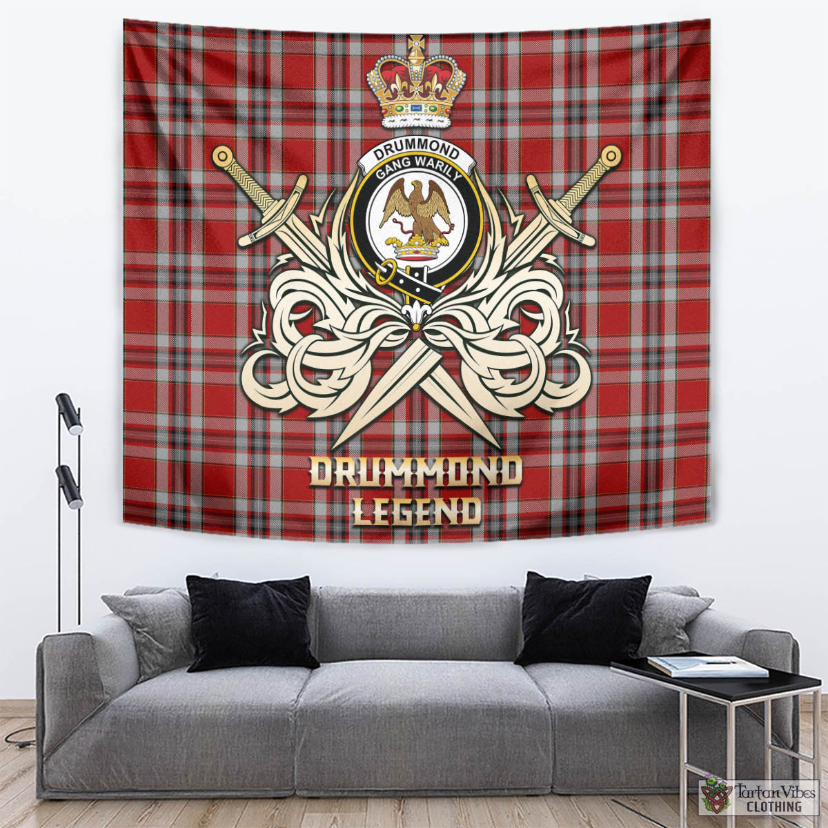 Tartan Vibes Clothing Drummond of Perth Dress Tartan Tapestry with Clan Crest and the Golden Sword of Courageous Legacy