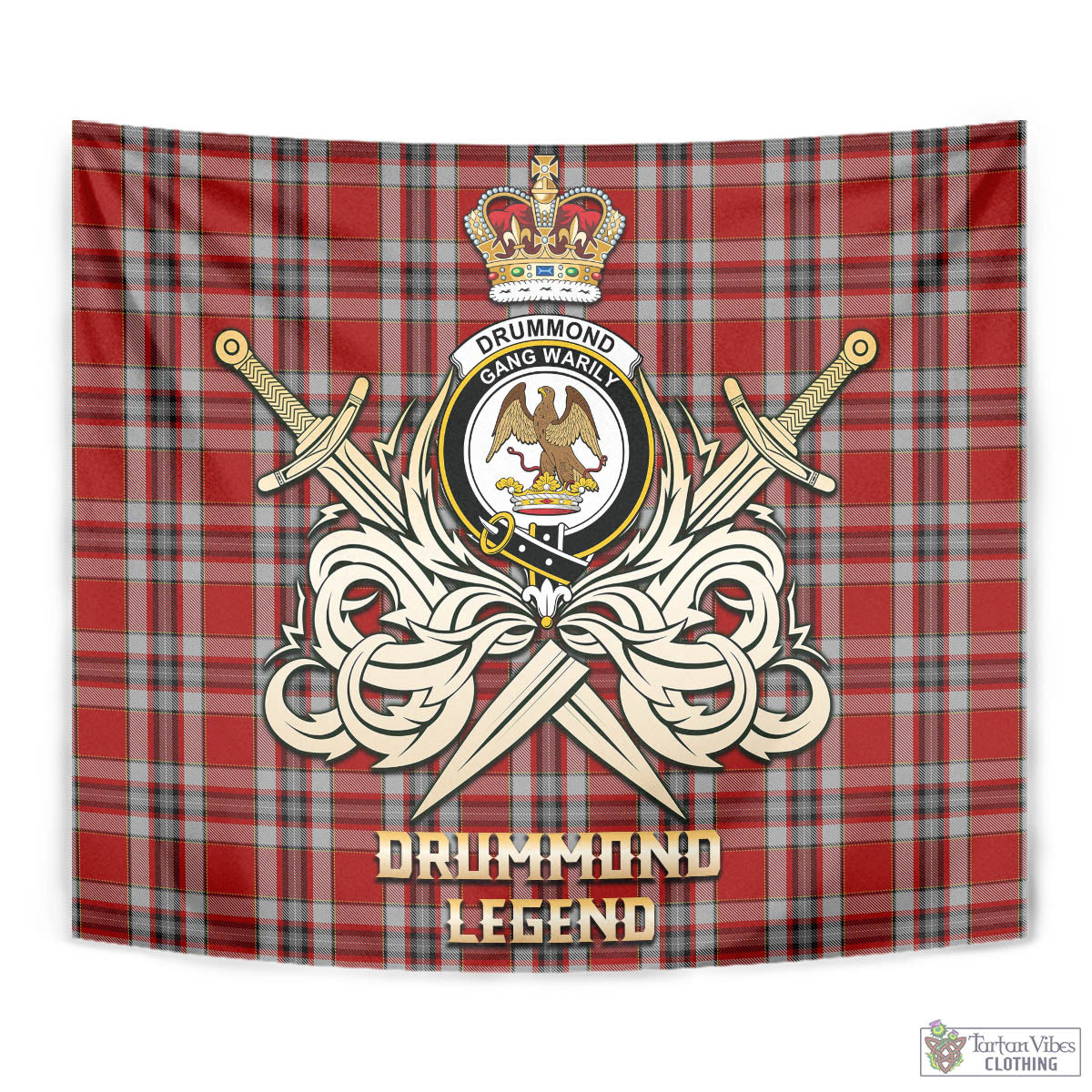 Tartan Vibes Clothing Drummond of Perth Dress Tartan Tapestry with Clan Crest and the Golden Sword of Courageous Legacy