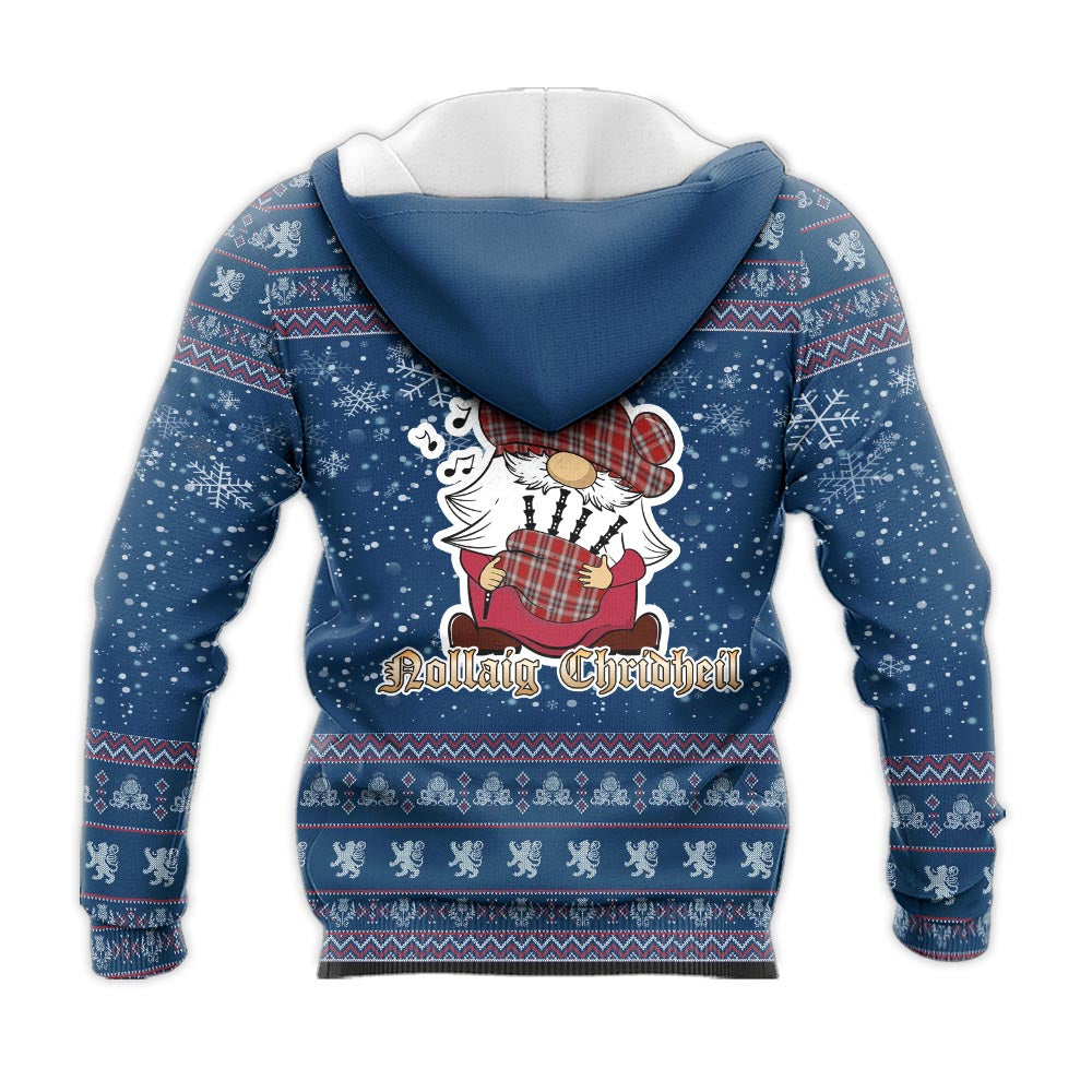 Drummond of Perth Dress Clan Christmas Knitted Hoodie with Funny Gnome Playing Bagpipes - Tartanvibesclothing