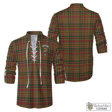 Drummond of Strathallan Tartan Men's Scottish Traditional Jacobite Ghillie Kilt Shirt with Family Crest