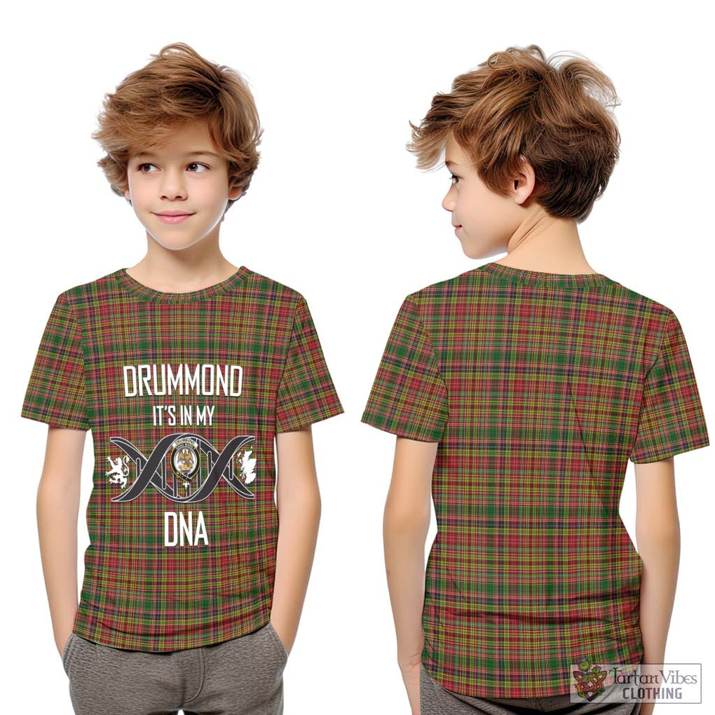 Drummond of Strathallan Tartan Kid T-Shirt with Family Crest DNA In Me Style Youth XL Size14 - Tartanvibesclothing Shop