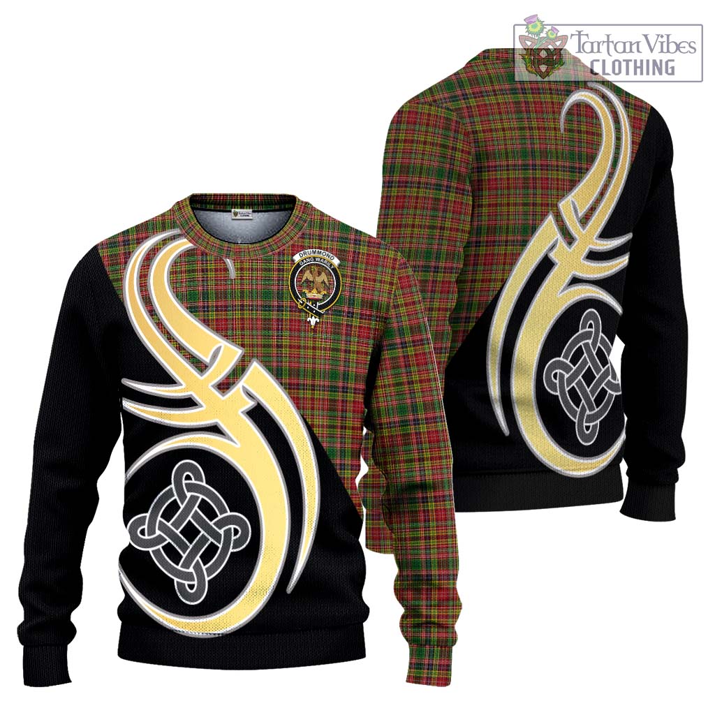 Drummond of Strathallan Tartan Knitted Sweater with Family Crest and Celtic Symbol Style Unisex - Tartan Vibes Clothing